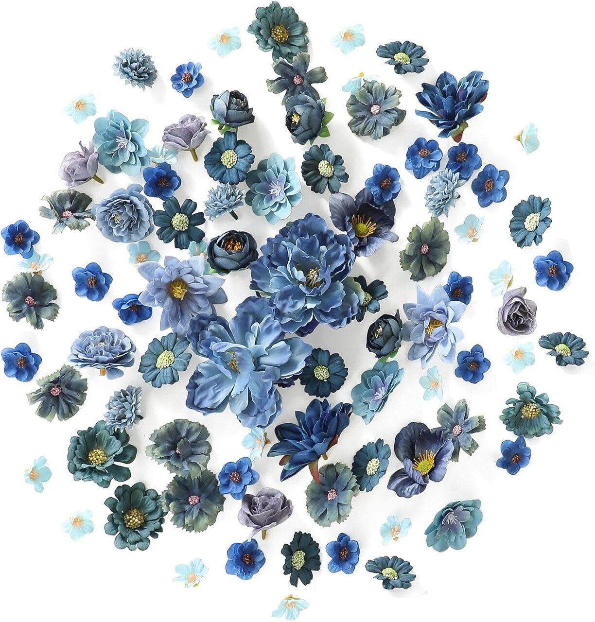 80 PCS Mini Artificial Flower Heads – Mixed Faux Silk Peony, Daisy & Rose Flowers for DIY Crafts, Cake & Party Decorations